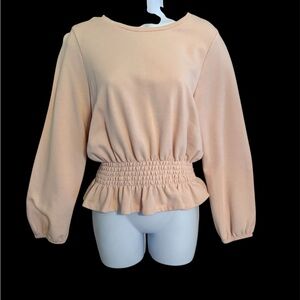 Who What Wear Peach Smocked Peplum Sweatshirt